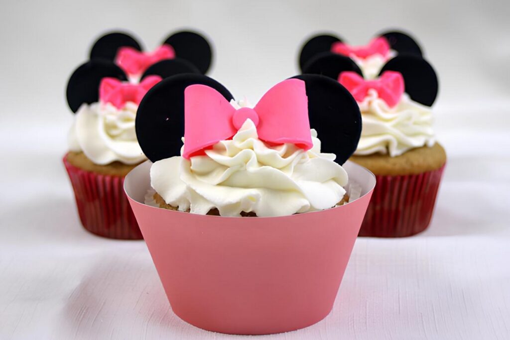 Minnie Mouse Cupcakes with Oreo Ears and Pink Bow Tie