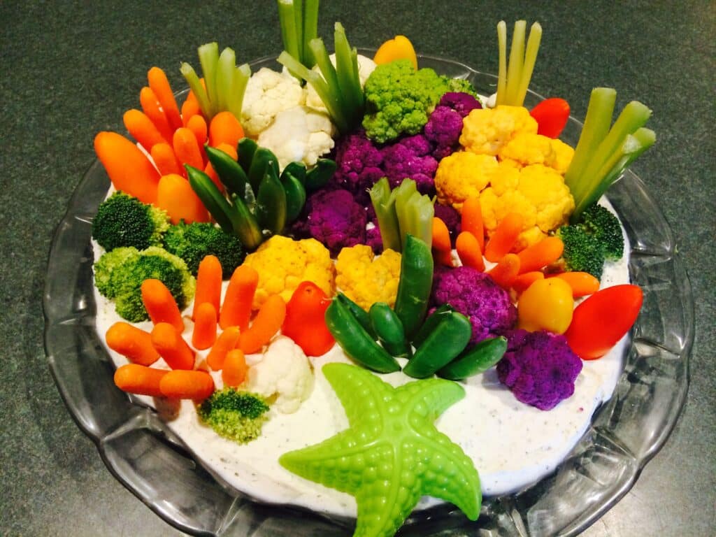 Sea Veggie Platter made of Sliced Carrot, Cucumber and more