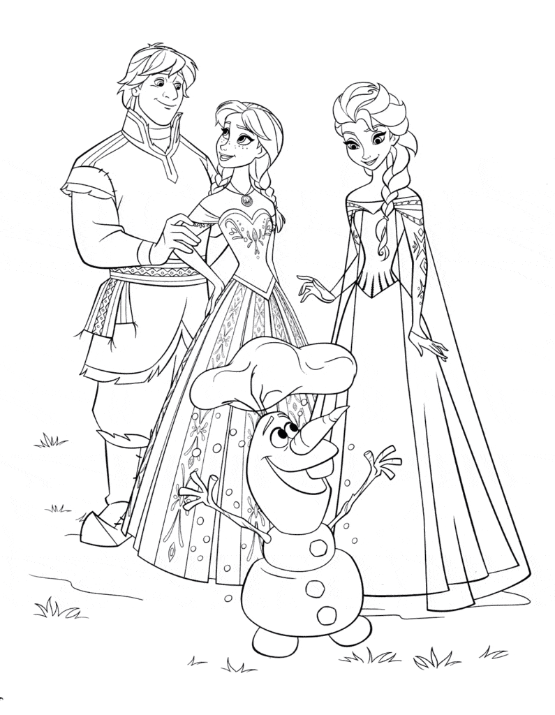 Kristoff, Olaf, Elsa And Anna Coloring Page Template