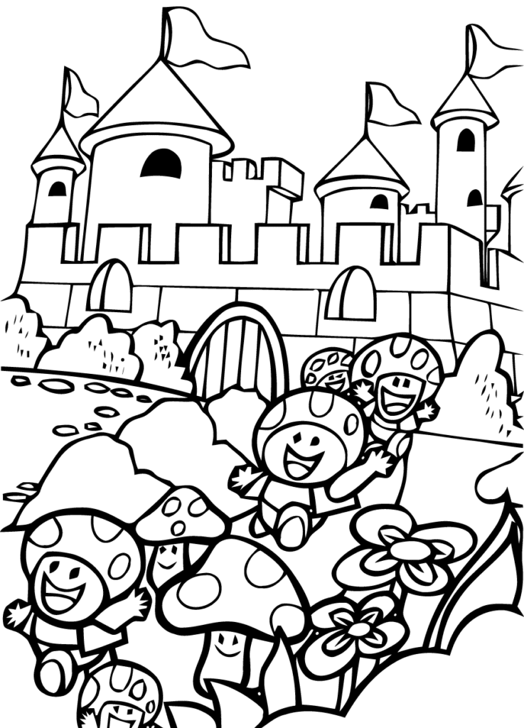 Super Mario Mushroom Kingdom coloring page template