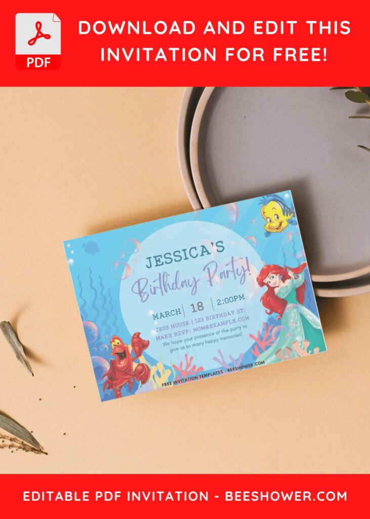 Kids Invitation With Ariel Mermaid And Friends