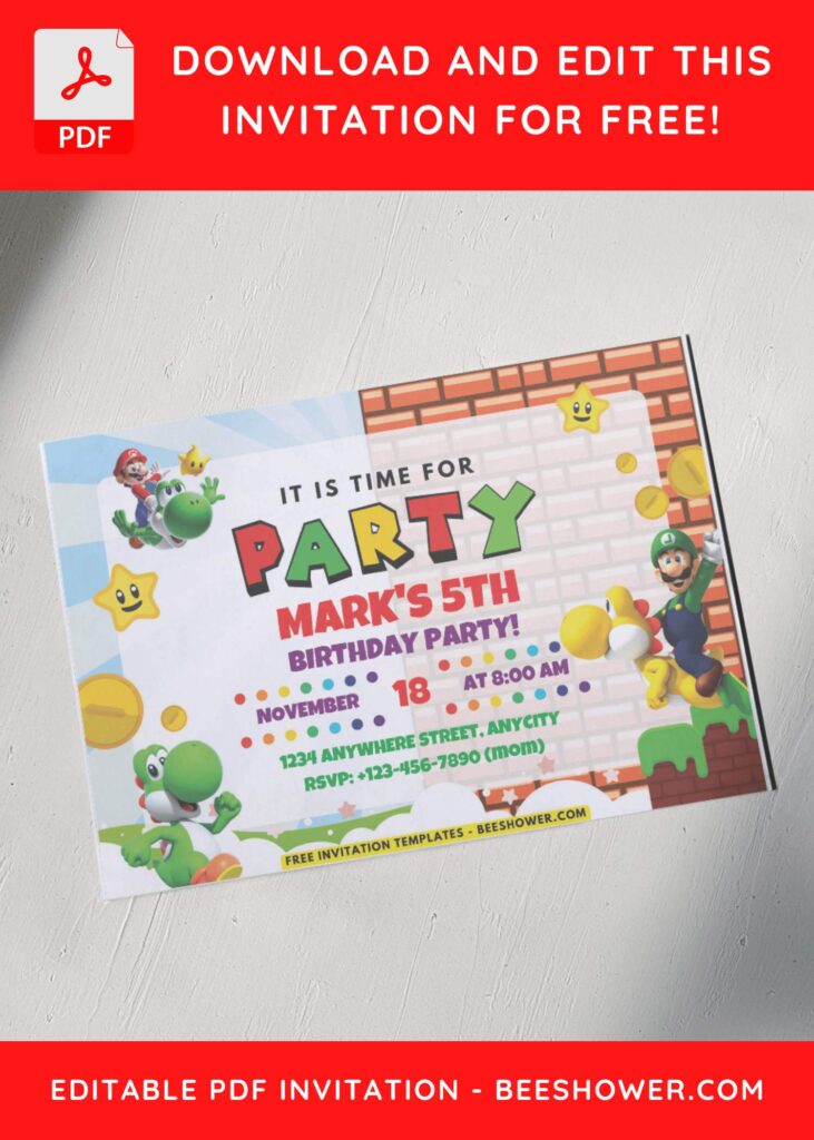 Yoshi and Luigi birthday invitation