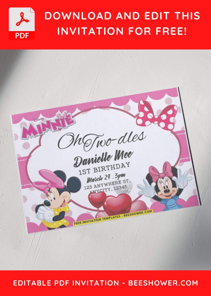 Cute Minnie in Pink Dress Birthday Invitation