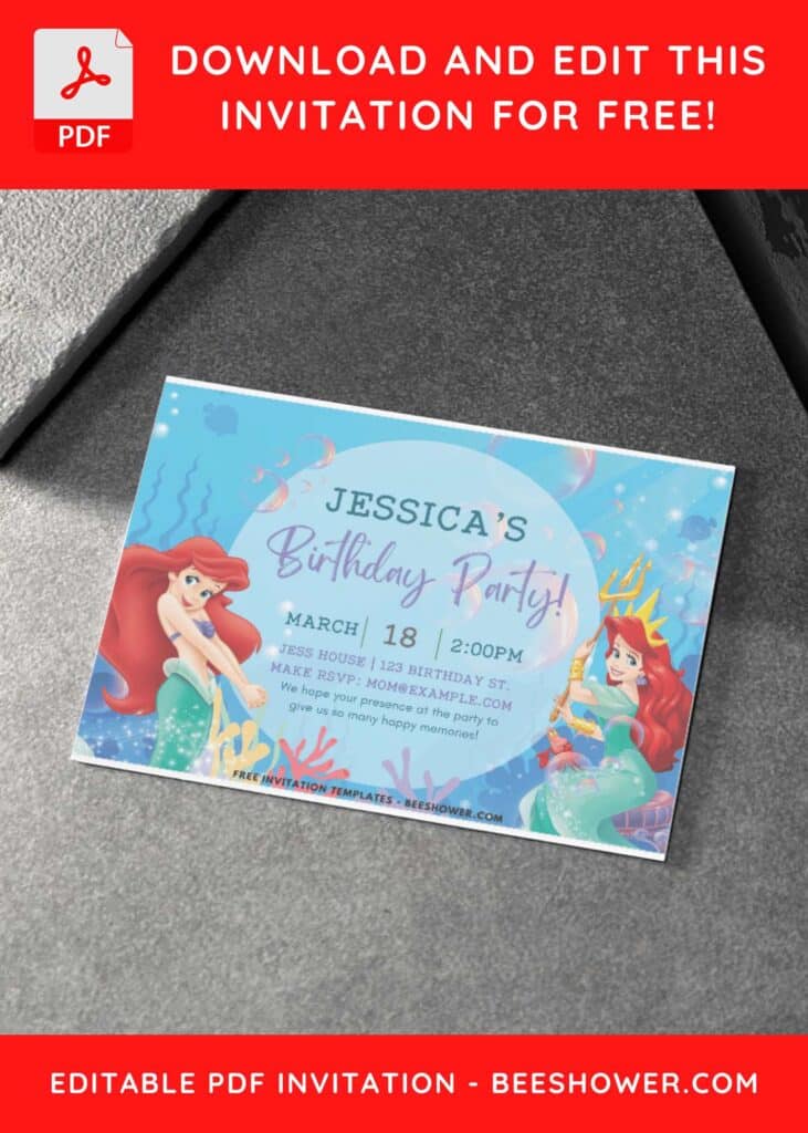 Mermaid Princess Ariel Birthday Invitation