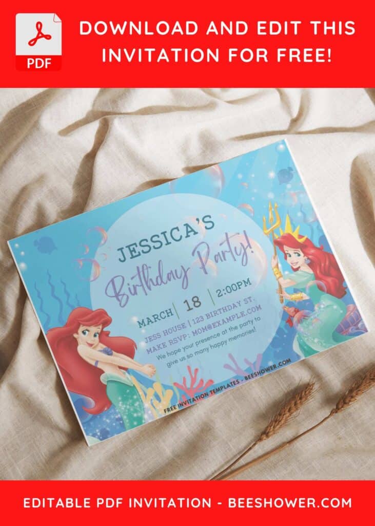 Disney Ariel The Little Mermaid Birthday Invitation