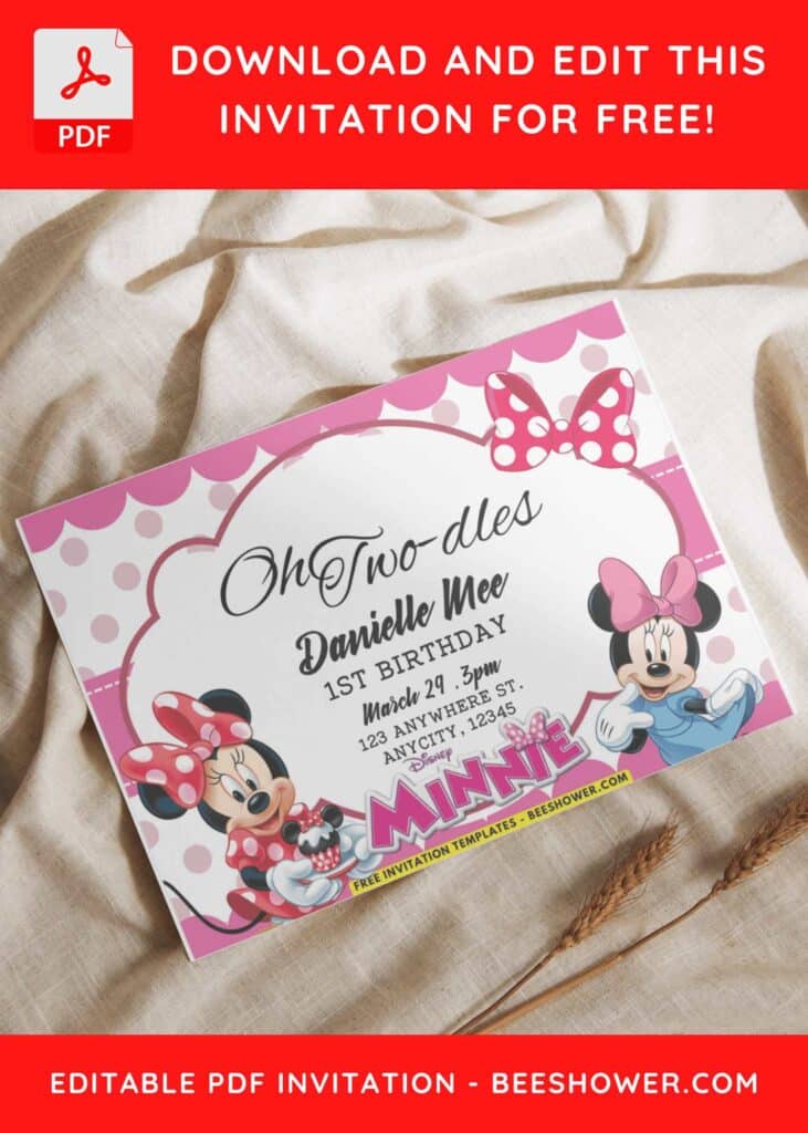 Pink Polka Dot Minnie Mouse Birthday Invitation