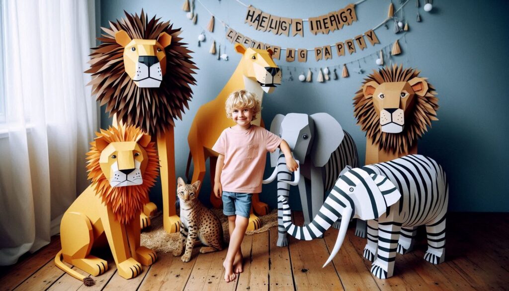 DIY Animal Lion, Zebra And Elephants Cutouts made of cardboard