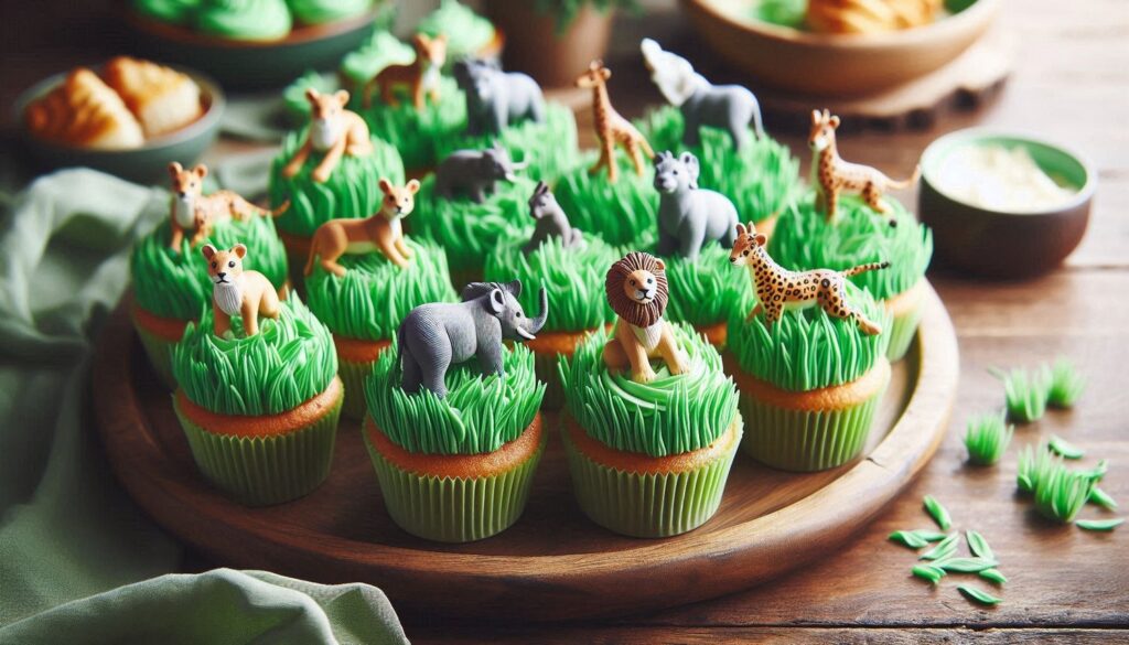 Party Animal Cupcakes with Zebra, Lion and Elephant topper