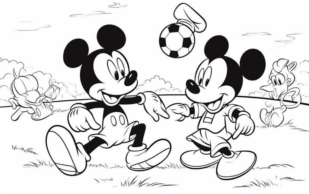 Mickey Mouse Playing Football Coloring Page Template