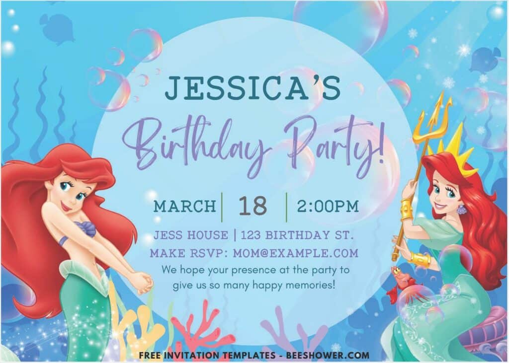 Ariel Mermaid Birthday Invitation