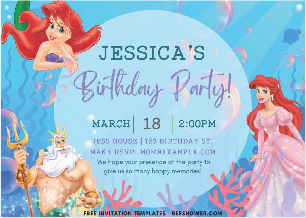 Ariel Mermaid Under The Sea Birthday Invitation