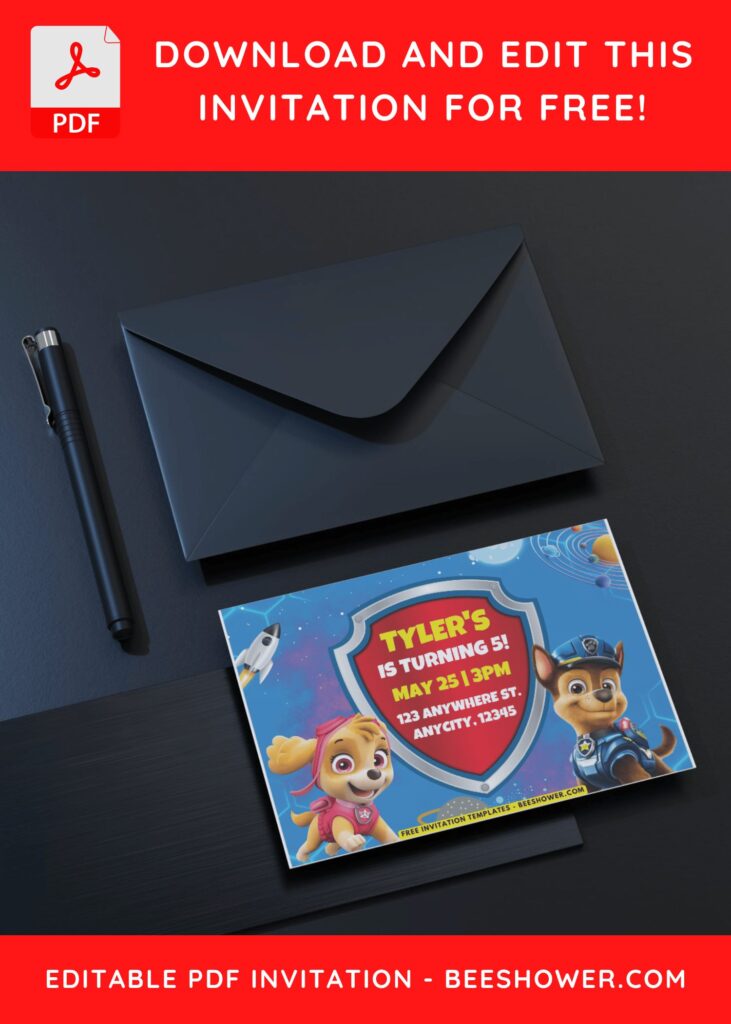 Stars and Rockets PAW Patrol Birthday Invitation