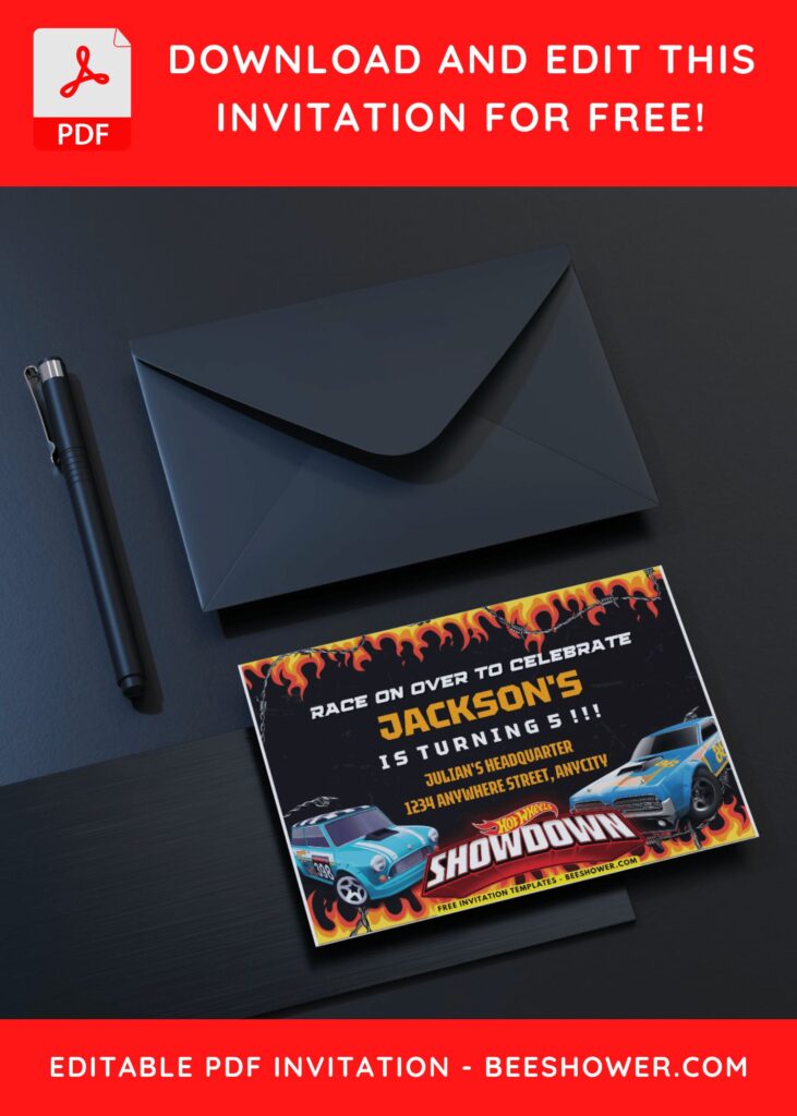 Burning Flames Hot Wheels Mini Cooper Birthday Invitation