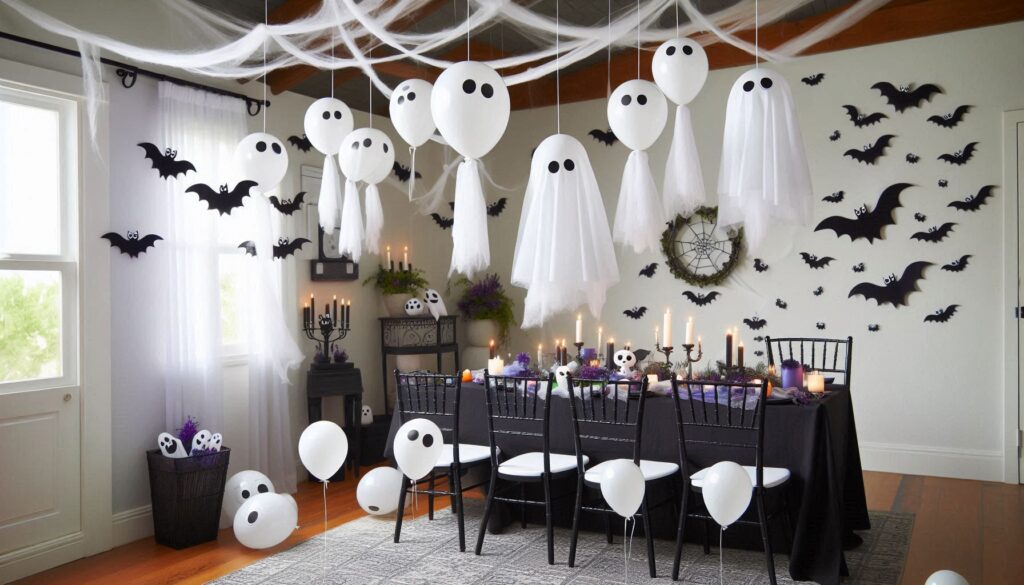 Spooky Halloween decor with Ghosts and Spiderwebs