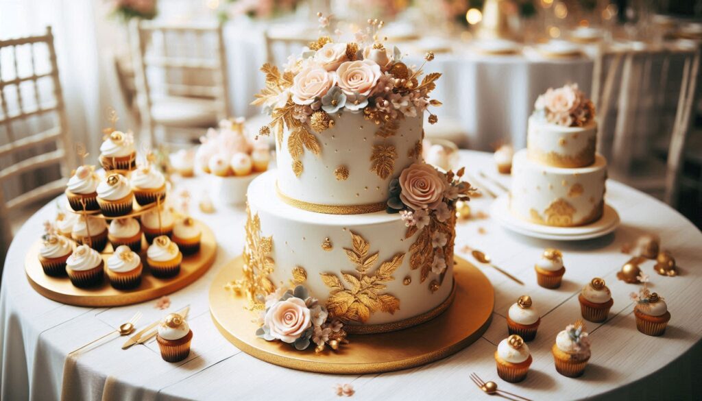 Wedding and Baby Shower Cake with gold accents