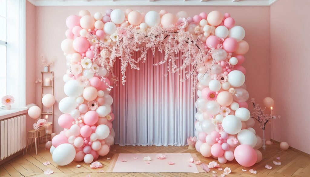 Pastel Balloon arch for Cherry Blossom Sakura birthday party