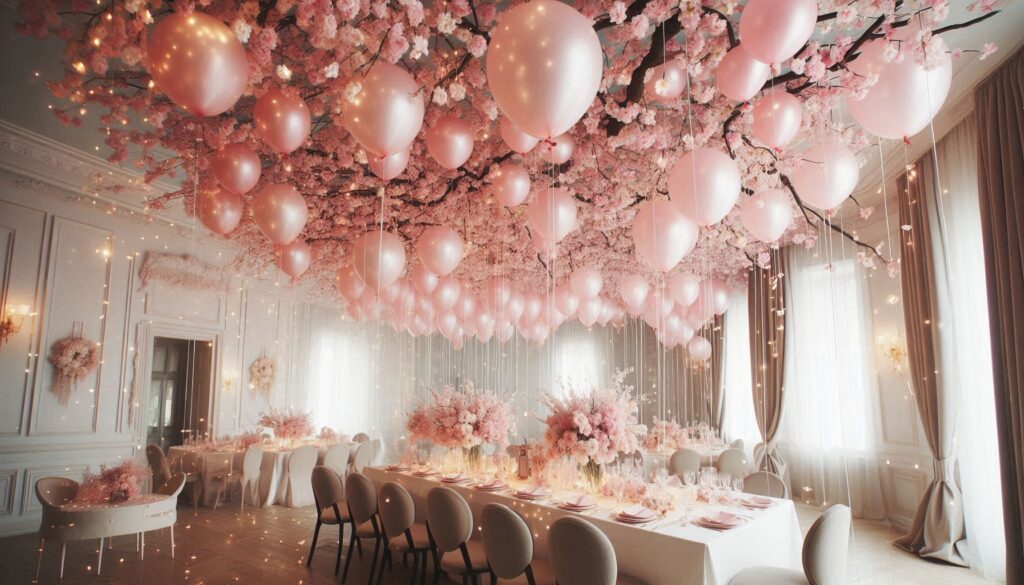 Hanging Cascade Sakura and Pink balloon decorations