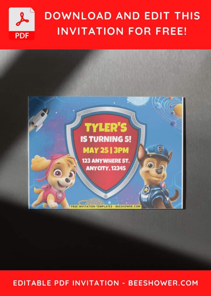 Space Rocket and PAW Patrol Chase & Skye Birthday invitation