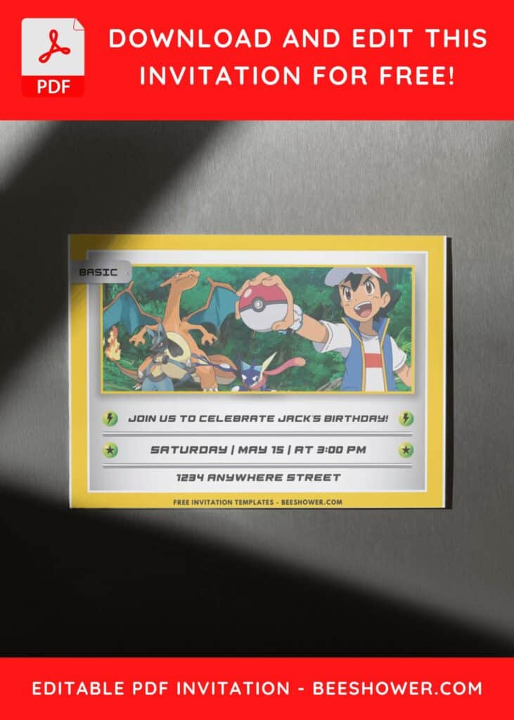 Cute Pokemon Trainer Card Birthday Invitation