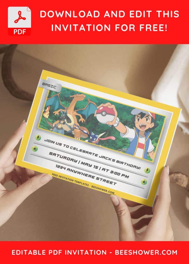 Ash Pokeball Kids Birthday Invitation