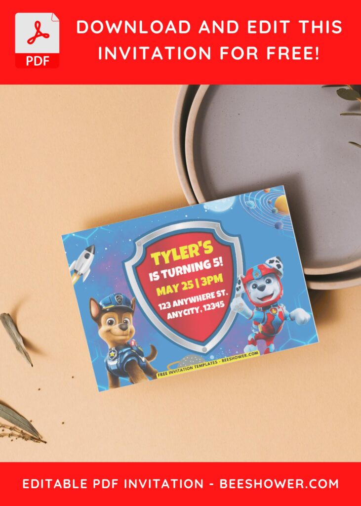 Stars and Rockets PAW Patrol Marshall and Chase Birthday Invitation