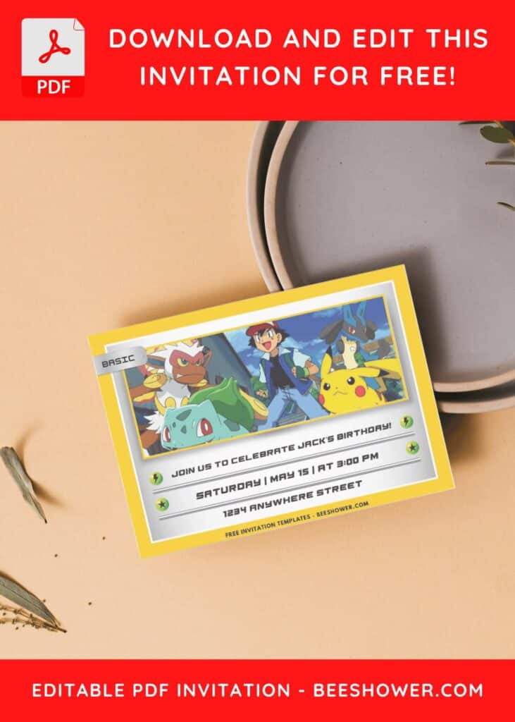 Kids Birthday Invitation With Pokemon Theme