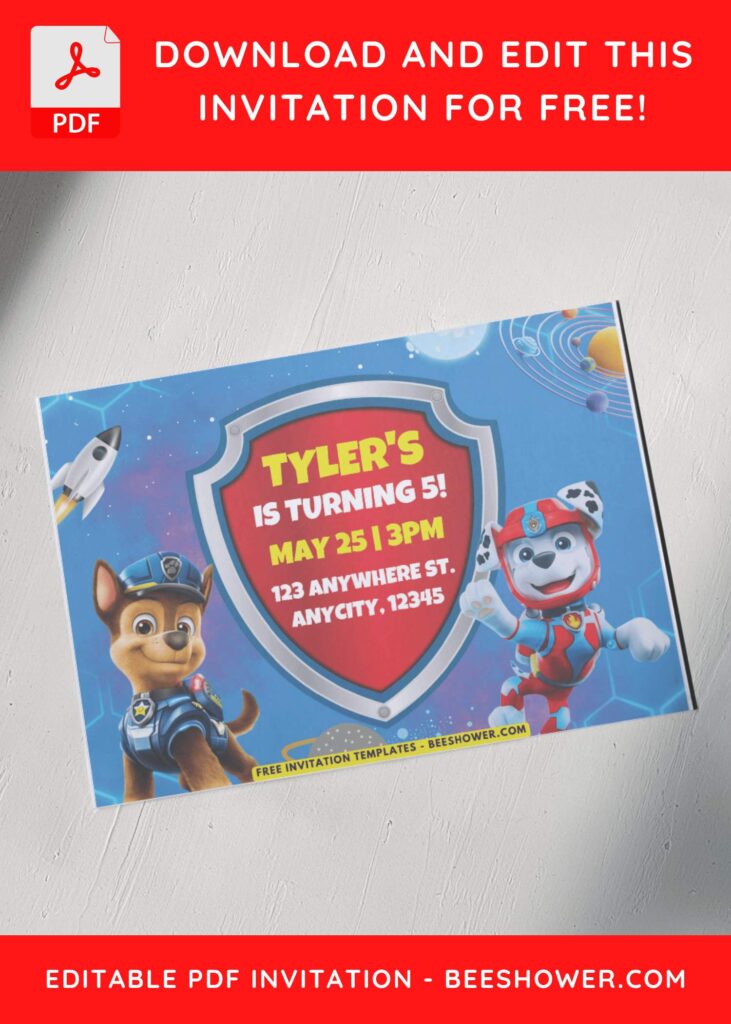 Stars and Rockets PAW Patrol Birthday Invitation