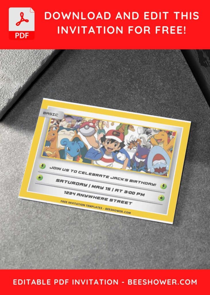 Pokemon Charmander and Ash Master Card Birthday Invitation