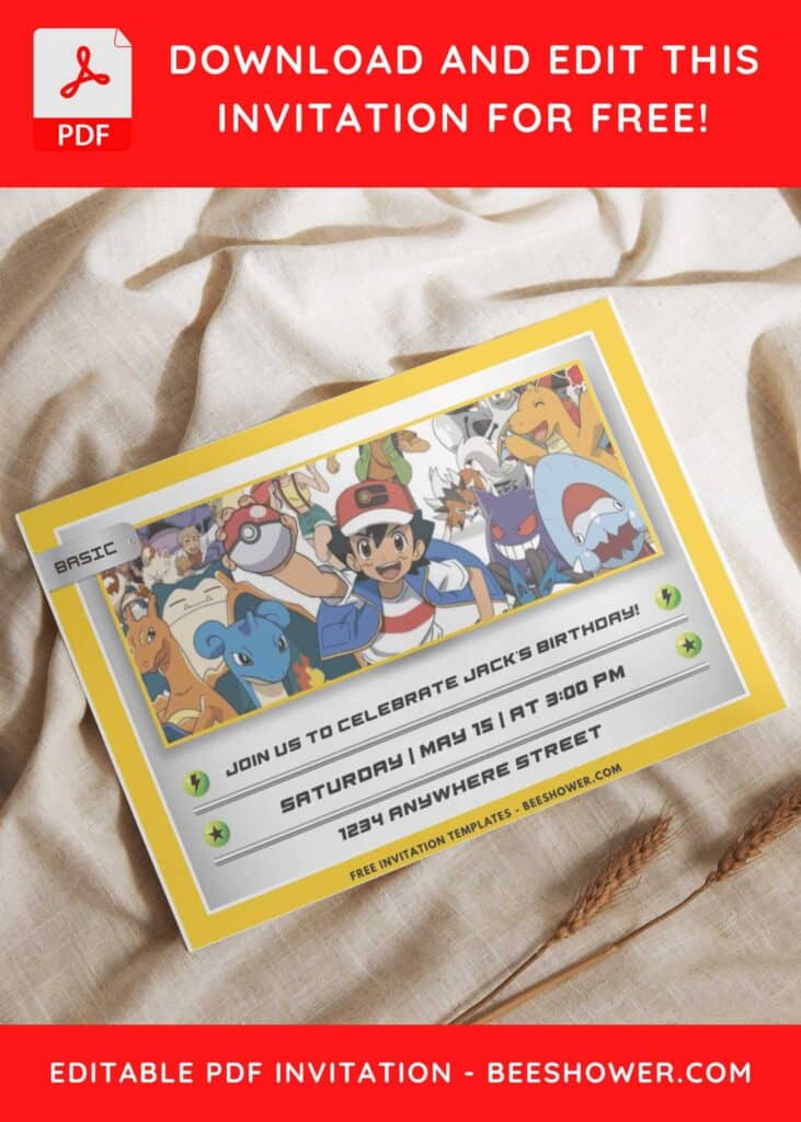 Pokemon Pikachu and Bulbasaur Master Card Birthday Invitation