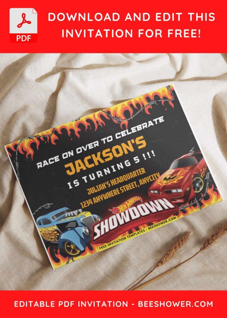 Hot Wheels Boneshaker Hotrod Birthday Invitation