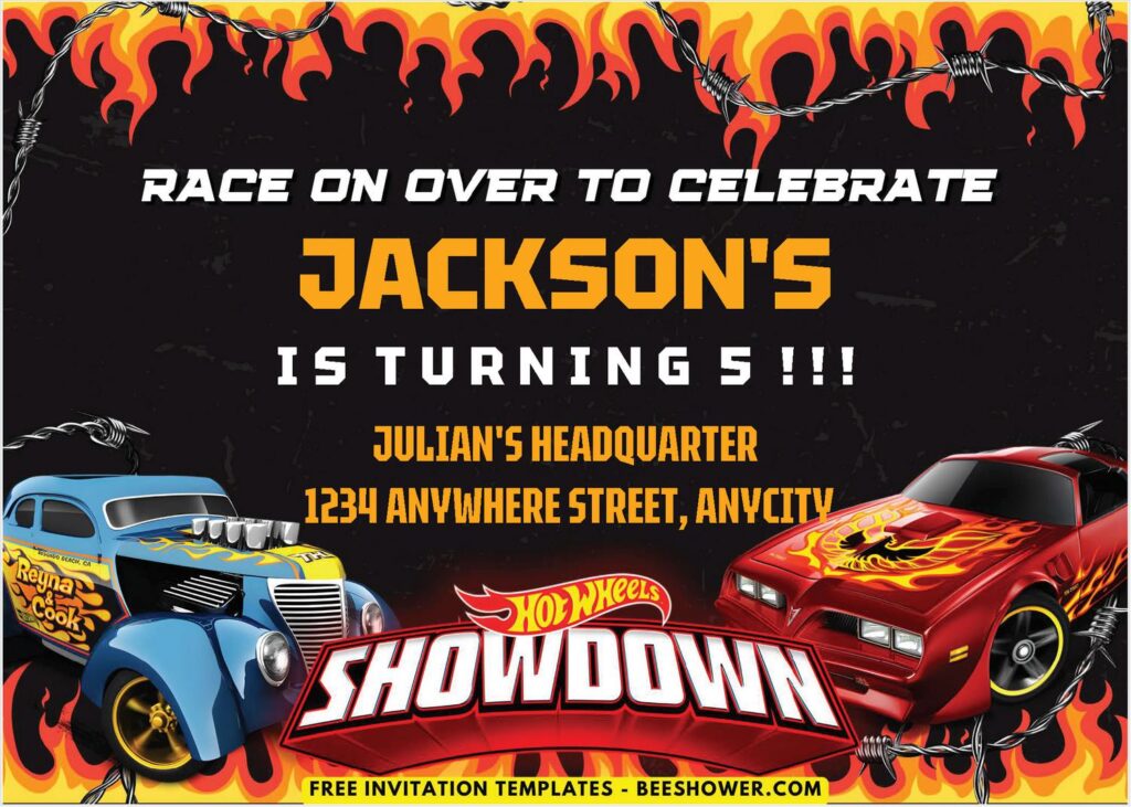 Hot Wheels Flame & Chain Birthday Invitation