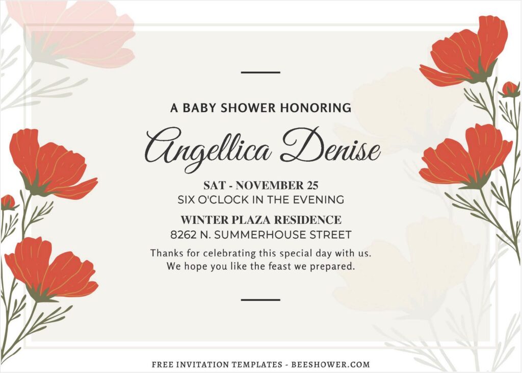 Bright Red Watercolor Magnolia Baby Shower Invitation