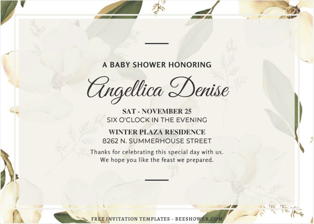 Watercolor Magnolia Baby Shower Invitation