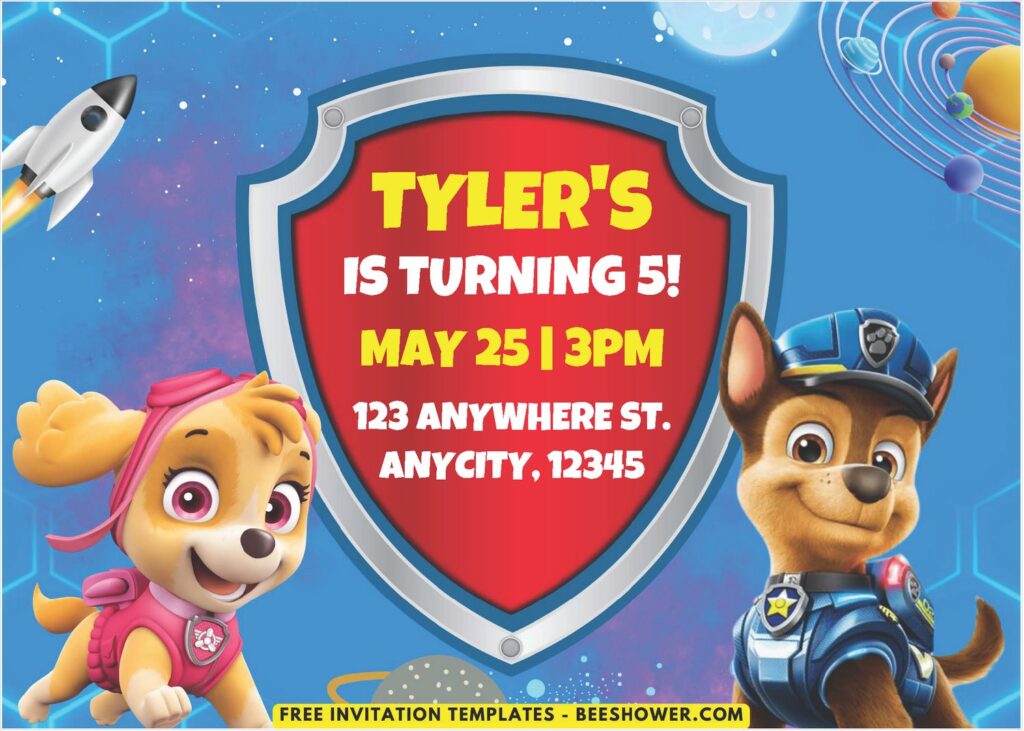 Space PAW Patrol Chase and Skye Invitation