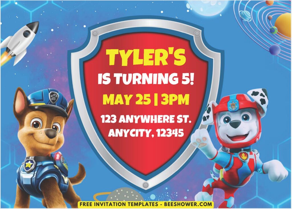 Blue Space PAW Patrol Birthday Invitation