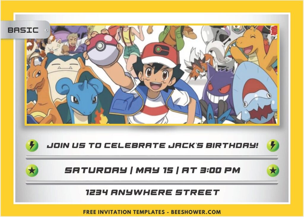 Pokemon Characters Master Card Birthday Invitation