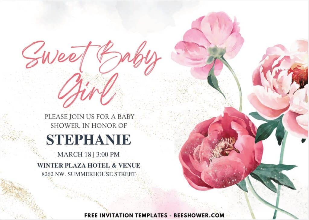 Delicate Peony and Rose Baby Shower Invitation