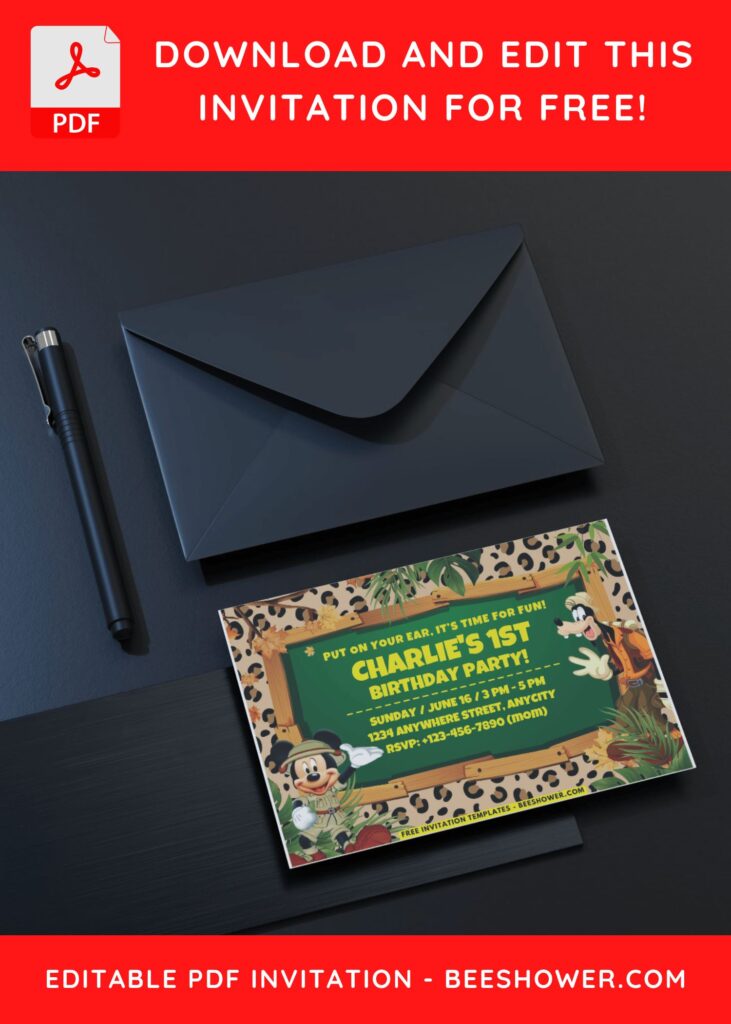 Mickey Mouse Safari Goofy Birthday Invitation