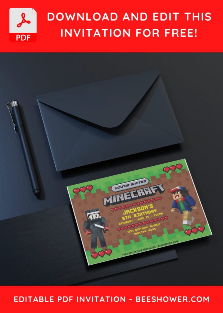 Minecraft Jungle Awaken Green Pixel Birthday Invitation