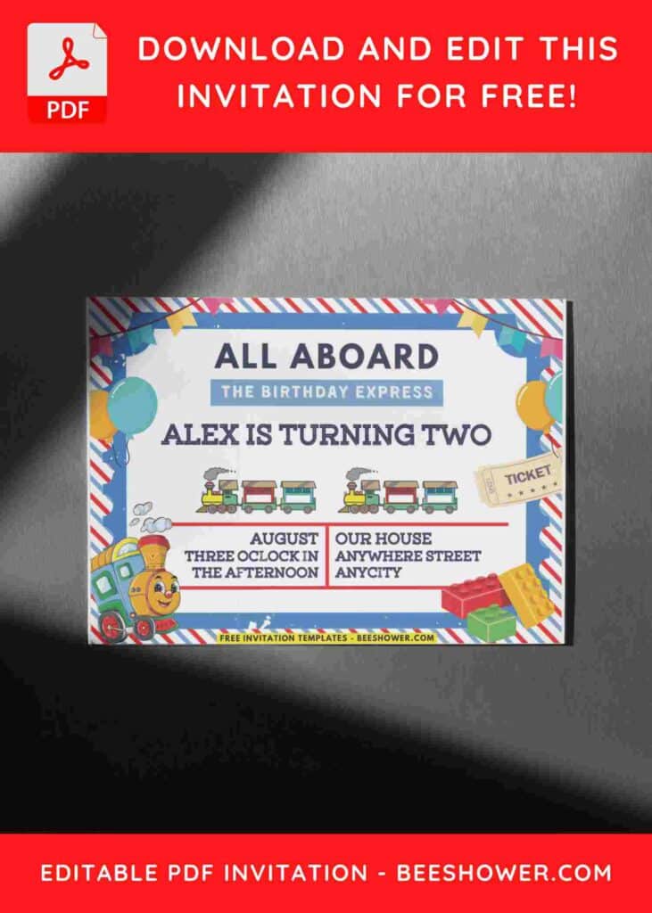 Train tickets and balloons birthday invitation template