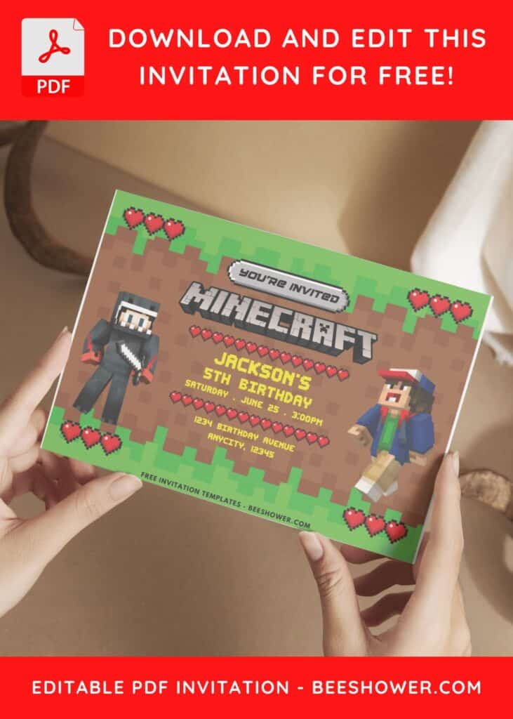 Minecraft Boys Birthday Invitation