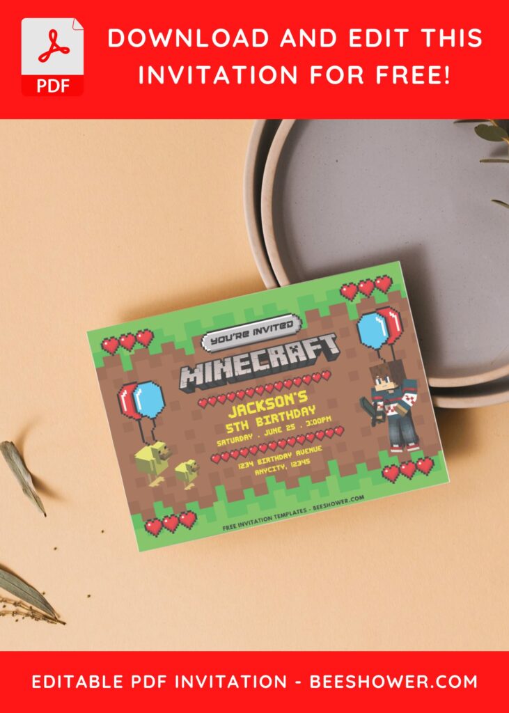 Minecraft Kids Birthday Invitation