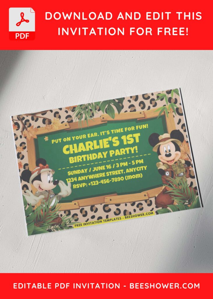 Mickey and Minnie Mouse Safari Birthday Invitation