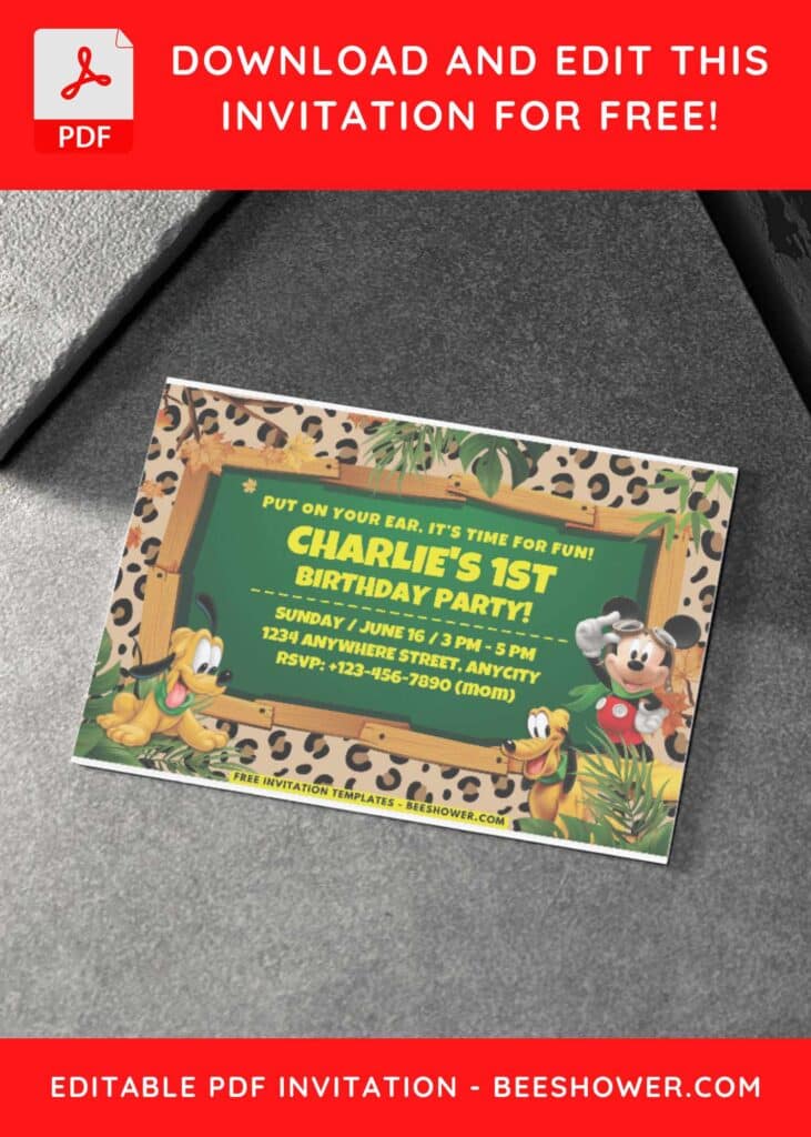 Mickey Mouse Safari First Birthday Invitation