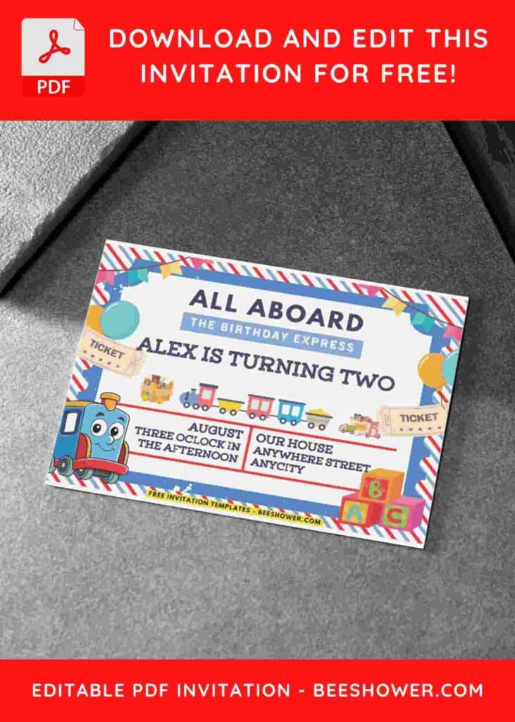 Kid toys and Blue And Red Steam Train Birthday Invitation