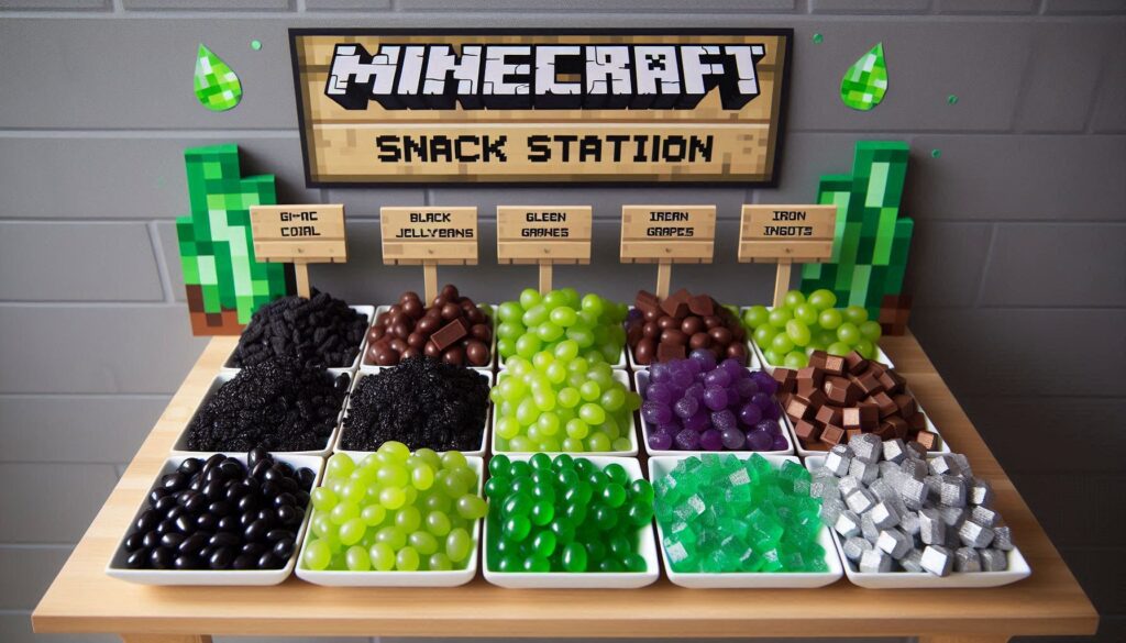 Minecraft birthday party snack platter