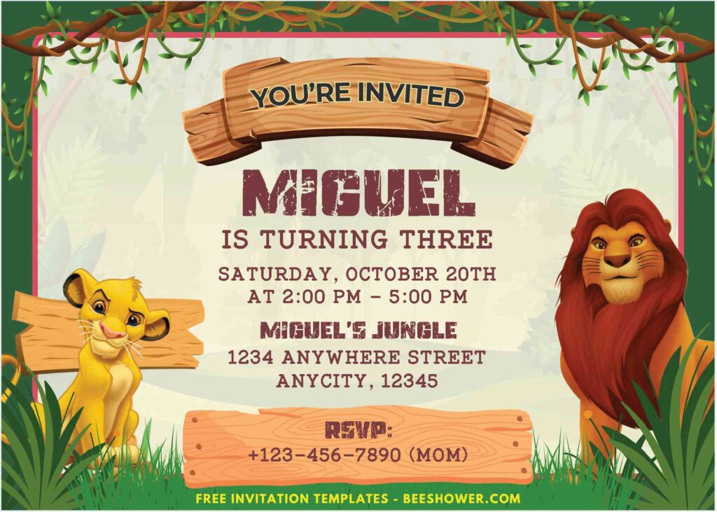 Simba and Mufasa Lion King Baby Shower Invitation