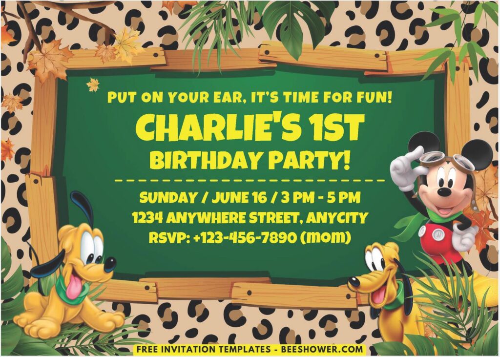 Mickey Mouse Leopard Safari Birthday Invitation