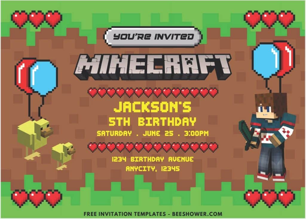 Pixel Minecraft Birthday Invitation