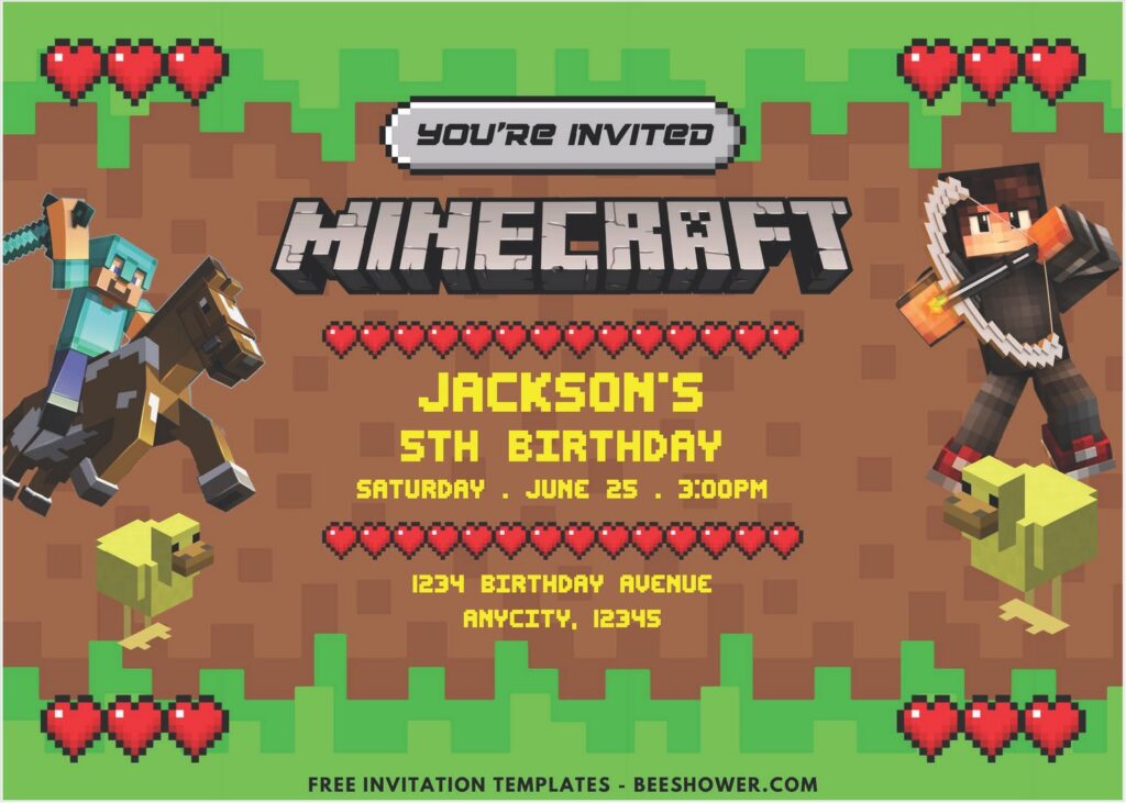 Epic Pixel Block Minecraft Birthday Invitation